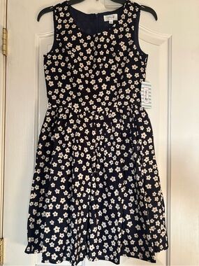 Tea Collection Navy and Cream Floral Fit-and-Flare Dress